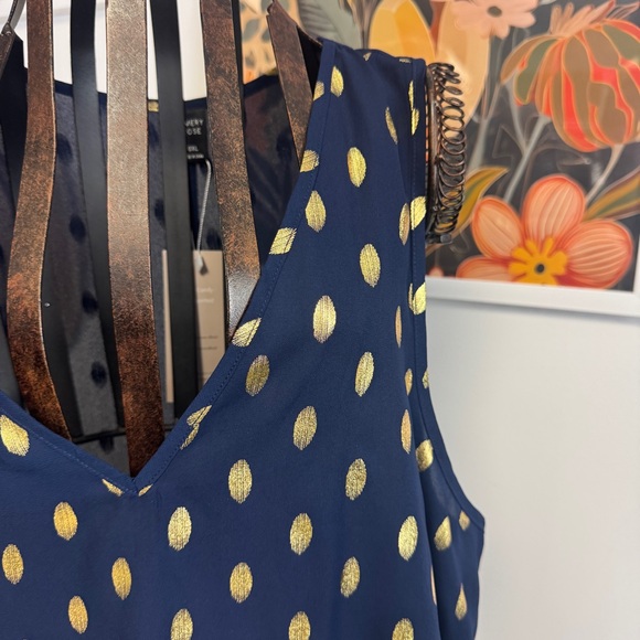 NWT | Emery Rose | blue and gold polka dot v neck | 0X - Picture 2 of 3